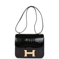 Hermes Constance 24 Black Shiny Alligator Rose Gold Hardware Hermes Constance 24 Black Shiny Alligator Rose Gold Hardware