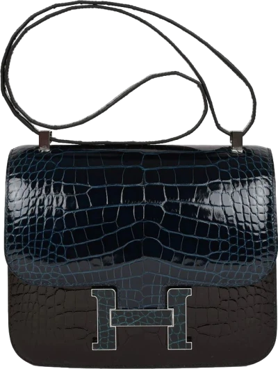 Hermes Constance 24 Tri-Color Black, Bleu Baltique and Vert Rousseau Shiny Alligator Palladium Hardware Hermes Constance 24 Tri-Color Black, Bleu Baltique and Vert Rousseau Shiny Alligator Palladium Hardware
