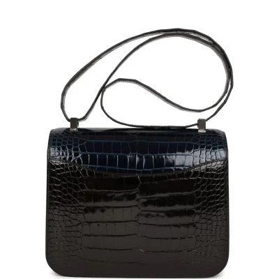 Hermes Constance 24 Tri-Color Black, Bleu Baltique and Vert Rousseau Shiny Alligator Palladium Hardware Hermes Constance 24 Tri-Color Black, Bleu Baltique and Vert Rousseau Shiny Alligator Palladium Hardware