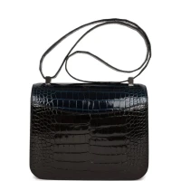 Hermes Constance 24 Tri-Color Black, Bleu Baltique and Vert Rousseau Shiny Alligator Palladium Hardware Hermes Constance 24 Tri-Color Black, Bleu Baltique and Vert Rousseau Shiny Alligator Palladium Hardware
