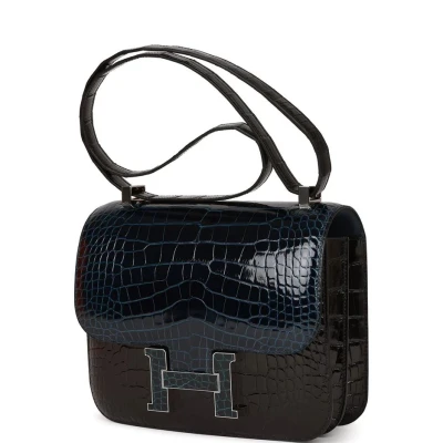 Hermes Constance 24 Tri-Color Black, Bleu Baltique and Vert Rousseau Shiny Alligator Palladium Hardware Hermes Constance 24 Tri-Color Black, Bleu Baltique and Vert Rousseau Shiny Alligator Palladium Hardware