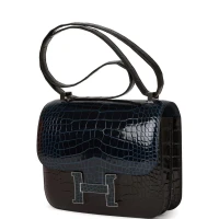 Hermes Constance 24 Tri-Color Black, Bleu Baltique and Vert Rousseau Shiny Alligator Palladium Hardware Hermes Constance 24 Tri-Color Black, Bleu Baltique and Vert Rousseau Shiny Alligator Palladium Hardware