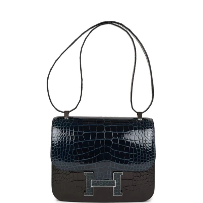 Hermes Constance 24 Tri-Color Black, Bleu Baltique and Vert Rousseau Shiny Alligator Palladium Hardware Hermes Constance 24 Tri-Color Black, Bleu Baltique and Vert Rousseau Shiny Alligator Palladium Hardware