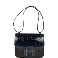 Hermes Constance 24 Tri-Color Black, Bleu Baltique and Vert Rousseau Shiny Alligator Palladium Hardware Hermes Constance 24 Tri-Color Black, Bleu Baltique and Vert Rousseau Shiny Alligator Palladium Hardware