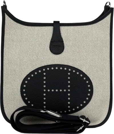 Hermes Evelyne III PM Black Clemence and Toile Palladium Hardware Hermes Evelyne III PM Black Clemence and Toile Palladium Hardware