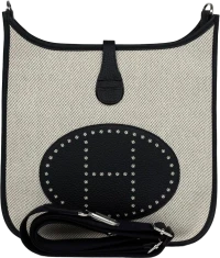 Hermes Evelyne III PM Black Clemence and Toile Palladium Hardware Hermes Evelyne III PM Black Clemence and Toile Palladium Hardware
