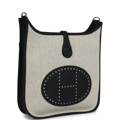 Hermes Evelyne III PM Black Clemence and Toile Palladium Hardware Hermes Evelyne III PM Black Clemence and Toile Palladium Hardware