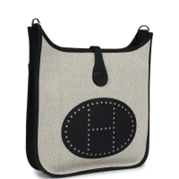 Hermes Evelyne III PM Black Clemence and Toile Palladium Hardware Hermes Evelyne III PM Black Clemence and Toile Palladium Hardware