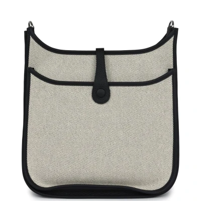 Hermes Evelyne III PM Black Clemence and Toile Palladium Hardware Hermes Evelyne III PM Black Clemence and Toile Palladium Hardware