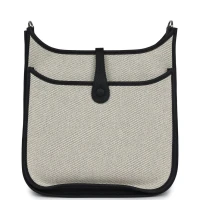 Hermes Evelyne III PM Black Clemence and Toile Palladium Hardware Hermes Evelyne III PM Black Clemence and Toile Palladium Hardware