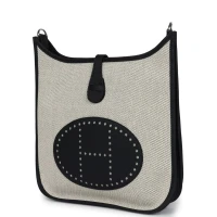 Hermes Evelyne III PM Black Clemence and Toile Palladium Hardware Hermes Evelyne III PM Black Clemence and Toile Palladium Hardware