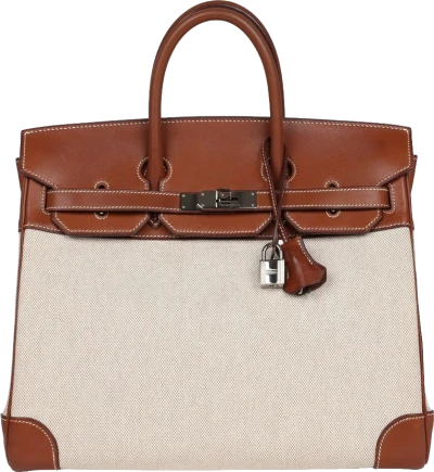 Hermes HAC Birkin 32 Toile and Fauve Barenia Palladium Hardware Hermes HAC Birkin 32 Toile and Fauve Barenia Palladium Hardware
