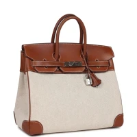 Hermes HAC Birkin 32 Toile and Fauve Barenia Palladium Hardware Hermes HAC Birkin 32 Toile and Fauve Barenia Palladium Hardware