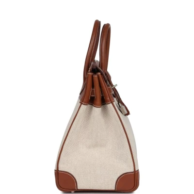Hermes HAC Birkin 32 Toile and Fauve Barenia Palladium Hardware Hermes HAC Birkin 32 Toile and Fauve Barenia Palladium Hardware