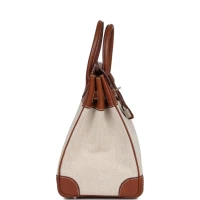 Hermes HAC Birkin 32 Toile and Fauve Barenia Palladium Hardware Hermes HAC Birkin 32 Toile and Fauve Barenia Palladium Hardware