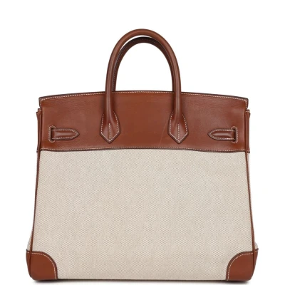 Hermes HAC Birkin 32 Toile and Fauve Barenia Palladium Hardware Hermes HAC Birkin 32 Toile and Fauve Barenia Palladium Hardware