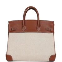 Hermes HAC Birkin 32 Toile and Fauve Barenia Palladium Hardware Hermes HAC Birkin 32 Toile and Fauve Barenia Palladium Hardware