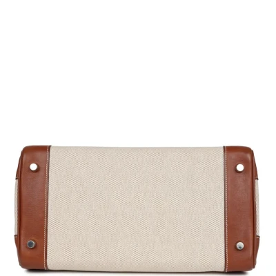 Hermes HAC Birkin 32 Toile and Fauve Barenia Palladium Hardware Hermes HAC Birkin 32 Toile and Fauve Barenia Palladium Hardware