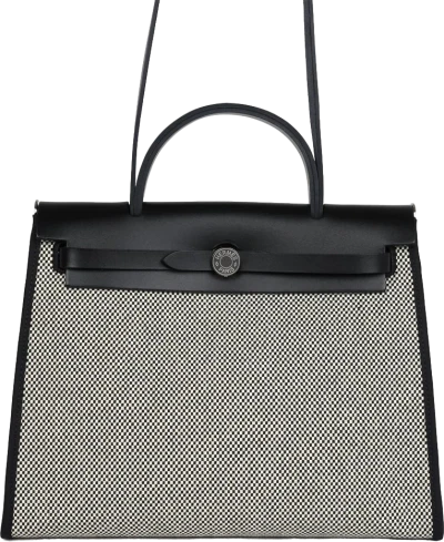 Hermes Herbag Zip 31 PM Black and White Criss Viking Toile and Hunter Palladium Hardware Hermes Herbag Zip 31 PM Black and White Criss Viking Toile and Hunter Palladium Hardware