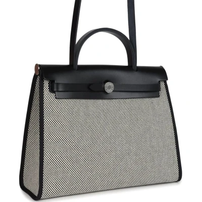 Hermes Herbag Zip 31 PM Black and White Criss Viking Toile and Hunter Palladium Hardware Hermes Herbag Zip 31 PM Black and White Criss Viking Toile and Hunter Palladium Hardware