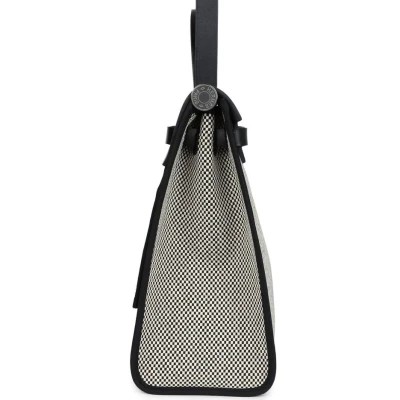 Hermes Herbag Zip 31 PM Black and White Criss Viking Toile and Hunter Palladium Hardware Hermes Herbag Zip 31 PM Black and White Criss Viking Toile and Hunter Palladium Hardware