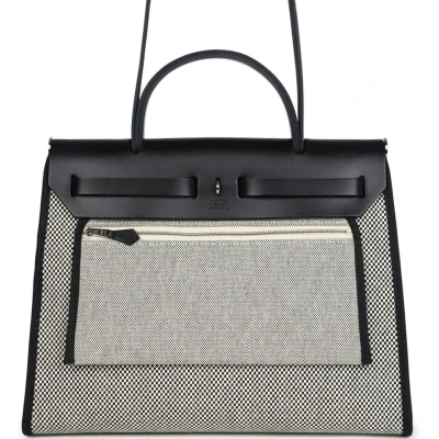 Hermes Herbag Zip 31 PM Black and White Criss Viking Toile and Hunter Palladium Hardware Hermes Herbag Zip 31 PM Black and White Criss Viking Toile and Hunter Palladium Hardware