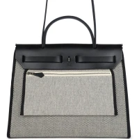 Hermes Herbag Zip 31 PM Black and White Criss Viking Toile and Hunter Palladium Hardware Hermes Herbag Zip 31 PM Black and White Criss Viking Toile and Hunter Palladium Hardware
