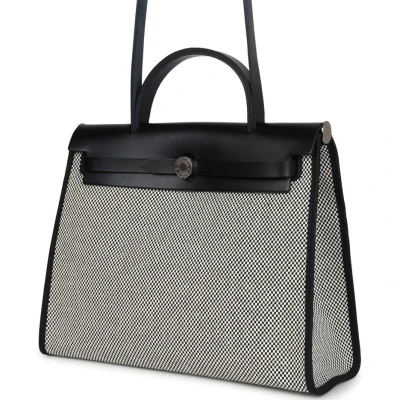 Hermes Herbag Zip 31 PM Black and White Criss Viking Toile and Hunter Palladium Hardware Hermes Herbag Zip 31 PM Black and White Criss Viking Toile and Hunter Palladium Hardware