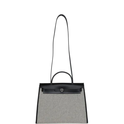 Hermes Herbag Zip 31 PM Black and White Criss Viking Toile and Hunter Palladium Hardware Hermes Herbag Zip 31 PM Black and White Criss Viking Toile and Hunter Palladium Hardware