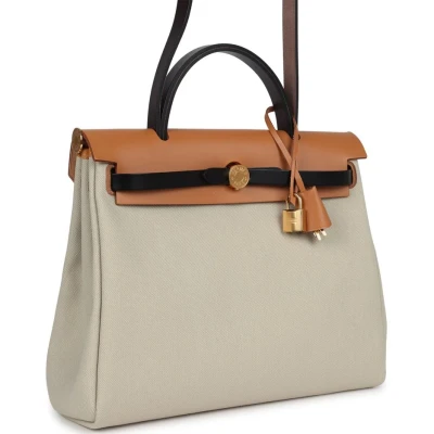 Hermes Herbag Zip 31 PM Ebene/Black/Naturel Sable Hunter & Beton Toile Militaire Gold Hardware Hermes Herbag Zip 31 PM Ebene/Black/Naturel Sable Hunter & Beton Toile Militaire Gold Hardware