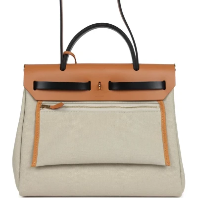 Hermes Herbag Zip 31 PM Ebene/Black/Naturel Sable Hunter & Beton Toile Militaire Gold Hardware Hermes Herbag Zip 31 PM Ebene/Black/Naturel Sable Hunter & Beton Toile Militaire Gold Hardware