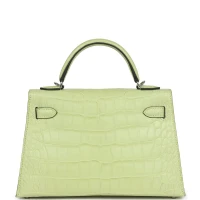 Hermes Kelly 20 Sellier Jaune Bourgeon Matte Alligator Palladium Hardware
