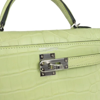 Hermes Kelly 20 Sellier Jaune Bourgeon Matte Alligator Palladium Hardware