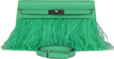 Hermes Kelly Elan Foile Vert Comics Chevre and Ostrich Feather Palladium Hardware Hermes Kelly Elan Foile Vert Comics Chevre and Ostrich Feather Palladium Hardware