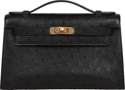 Hermes Kelly Pochette Black Ostrich Gold Hardware Hermes Kelly Pochette Black Ostrich Gold Hardware