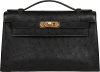 Hermes Kelly Pochette Black Ostrich Gold Hardware Hermes Kelly Pochette Black Ostrich Gold Hardware