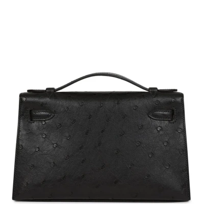 Hermes Kelly Pochette Black Ostrich Gold Hardware Hermes Kelly Pochette Black Ostrich Gold Hardware