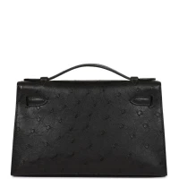 Hermes Kelly Pochette Black Ostrich Gold Hardware Hermes Kelly Pochette Black Ostrich Gold Hardware
