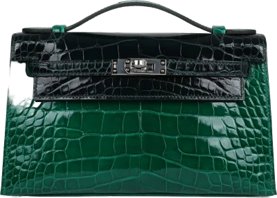 Hermes Kelly Pochette Emerald and Vert Rousseau Shiny Alligator Palladium Hardware Hermes Kelly Pochette Emerald and Vert Rousseau Shiny Alligator Palladium Hardware