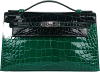 Hermes Kelly Pochette Emerald and Vert Rousseau Shiny Alligator Palladium Hardware Hermes Kelly Pochette Emerald and Vert Rousseau Shiny Alligator Palladium Hardware