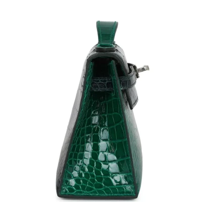 Hermes Kelly Pochette Emerald and Vert Rousseau Shiny Alligator Palladium Hardware Hermes Kelly Pochette Emerald and Vert Rousseau Shiny Alligator Palladium Hardware