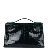 Hermes Kelly Pochette Emerald and Vert Rousseau Shiny Alligator Palladium Hardware Hermes Kelly Pochette Emerald and Vert Rousseau Shiny Alligator Palladium Hardware
