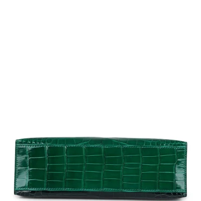 Hermes Kelly Pochette Emerald and Vert Rousseau Shiny Alligator Palladium Hardware Hermes Kelly Pochette Emerald and Vert Rousseau Shiny Alligator Palladium Hardware