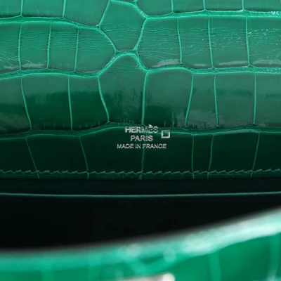 Hermes Kelly Pochette Emerald and Vert Rousseau Shiny Alligator Palladium Hardware Hermes Kelly Pochette Emerald and Vert Rousseau Shiny Alligator Palladium Hardware