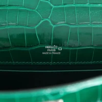 Hermes Kelly Pochette Emerald and Vert Rousseau Shiny Alligator Palladium Hardware Hermes Kelly Pochette Emerald and Vert Rousseau Shiny Alligator Palladium Hardware
