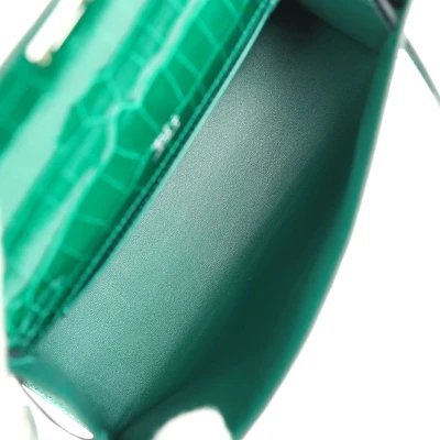 Hermes Kelly Pochette Emerald and Vert Rousseau Shiny Alligator Palladium Hardware Hermes Kelly Pochette Emerald and Vert Rousseau Shiny Alligator Palladium Hardware