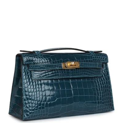 Hermes Kelly Pochette Vert Bosphore Shiny Alligator Gold Hardware Hermes Kelly Pochette Vert Bosphore Shiny Alligator Gold Hardware