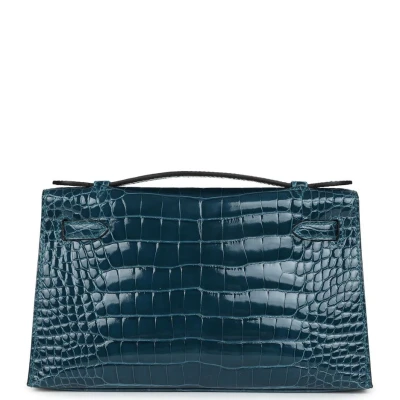 Hermes Kelly Pochette Vert Bosphore Shiny Alligator Gold Hardware Hermes Kelly Pochette Vert Bosphore Shiny Alligator Gold Hardware