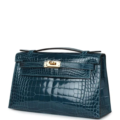 Hermes Kelly Pochette Vert Bosphore Shiny Alligator Gold Hardware Hermes Kelly Pochette Vert Bosphore Shiny Alligator Gold Hardware