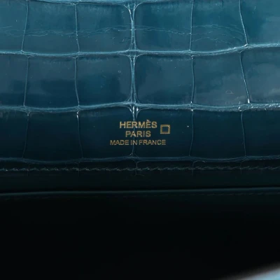 Hermes Kelly Pochette Vert Bosphore Shiny Alligator Gold Hardware Hermes Kelly Pochette Vert Bosphore Shiny Alligator Gold Hardware